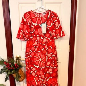 RHODE X TARGET Red, Pink & White Floral Midi LinenBlend Dress